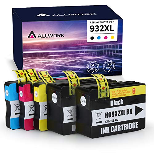 ALLWORK Compatible 932XL 933 Ink Cartridge Replacement for HP 932 XL 933 XL Combo Pack for HP Officejet 7110 6700 6100 6600 7510 7612 7610 Inkjet Printer ( 5 Pack - Black Cyan Magenta Yellow)