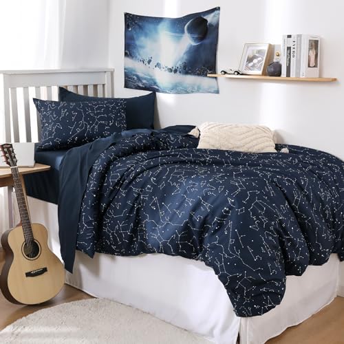 Wake In Cloud - Constellation Duvet Cover Set, Space Witchy Star Celestial Galaxy Astrology for Teen Kids Boys Girls, Soft Lightweight Bedding, 3-Piece, Navy Blue, Twin/Twin XL Size