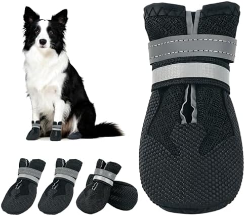 Hundeschuhe Pfotenschutz, 4 Stück Hunde Schuhe Wasserdicht Anti-Rutsch mit verstellbaren Riemen, Winter-Hundestiefel für mittlere große Hunde Outdoor-Spaziergänge und Innenbereich,