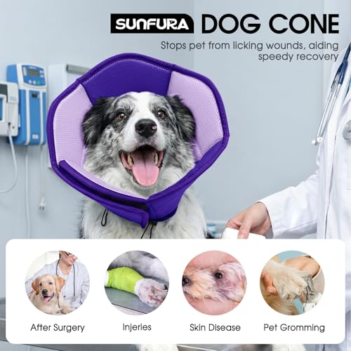 Image of Dog Cone - Soft Cone for Dogs to Stop Licking, Pet E-Collar Alternative After Surgery, Adjustable Pet Recovery Collar for Wound Healing, Purple Large