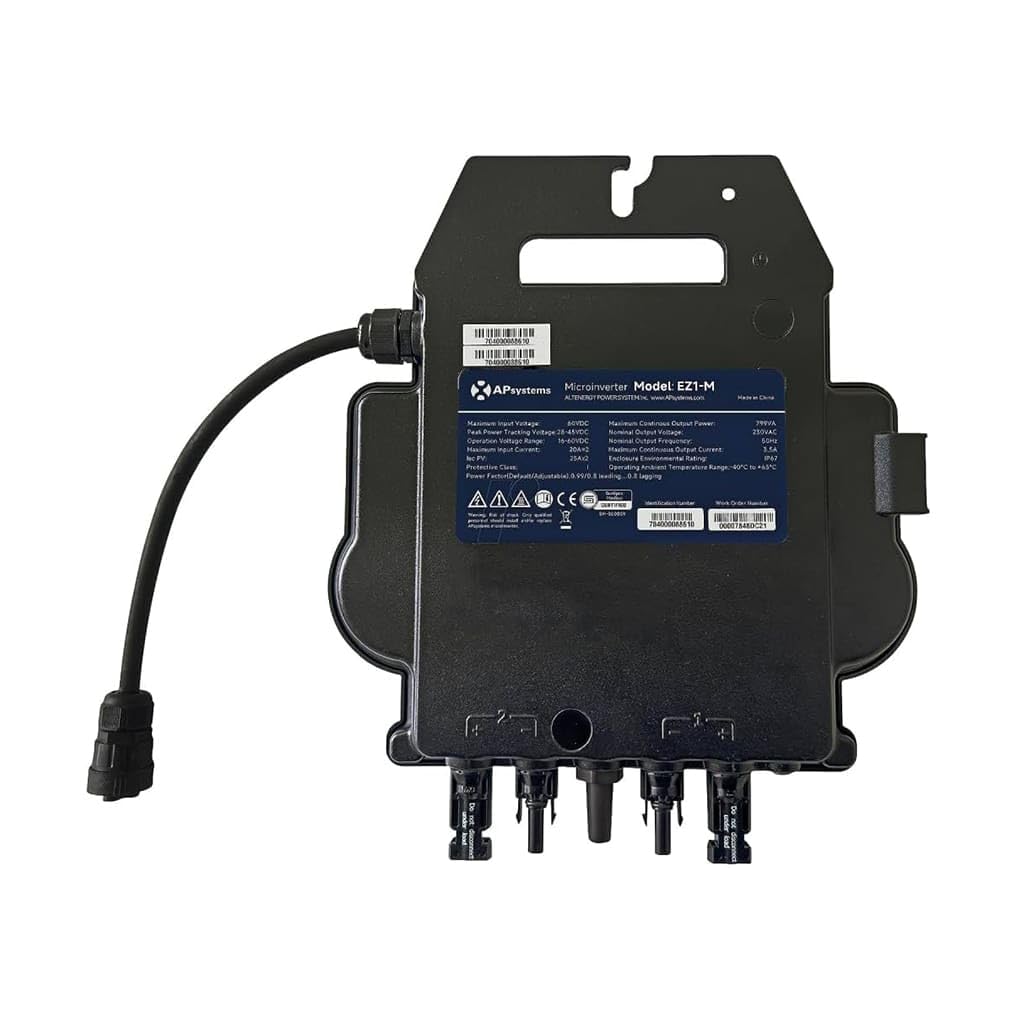 APsystems EZ1-M - Microinversor (600W, con WiFi y Bluetooth, 600 W, Certificado PV VDE, Plug & Play, Ideal para instalaciones solares en Balcones