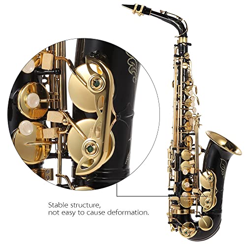 Saksofon altowy, mosiężny lakierowany złoty instrument dęty drewniany ze szczotką do czyszczenia, ściereczką, rękawiczkami, paskiem i wyściełaną obudową