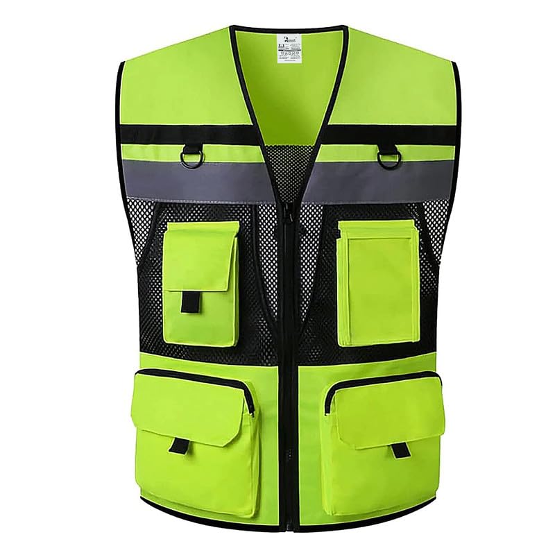 Reflective Safety Vest With Pockets High Visibility Day Night Warning Heavy Duty Safety Vest with Zipper Closure