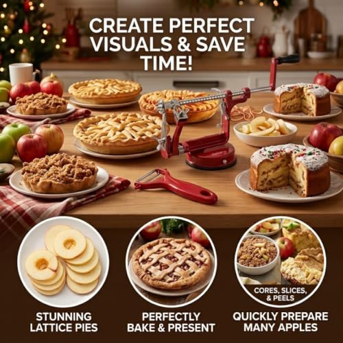 Image of Apple Peeler and Corer by Cucina Pro - Long Lasting Chrome Cast Iron with Countertop Suction Cup | Countertop Hand Crank for Fruits, Potatoes or Veggies, Picking Season- Pie, Treat Dessert Baking, Must Have Fall Kitchen Tool
