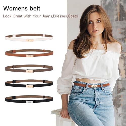 Women's Thin Leather Belts with Turn Lock Buckle,Belt Women Adjustable for Pants Dresses Jeans Coats2