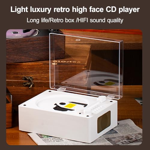 Portable CD Player Bluetooth with Speakers, Small Retro DVD Player with Remote Control, Supports USB/AUX/Type-C, Rechargeable Music Player, 3.5mm AUX Desktop CD Player for Home Office Decor (White) - Image 4