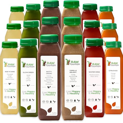 3 Day Protein Juice Cleanse by Raw Fountain, All Natural Raw Detox Cleanse, Cold Pressed Fruits, Vegetables, Vanilla and Chocolate Flavor, Tasty and Energizing, 18 Bottles 12oz