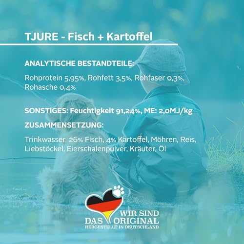 TJURE Hundesmoothie Fisch mit Kartoffel | 6 x 220 ml | Getreidefreier Smoothie für Hunde | Mit 26 % Fisch & Gemüse | Ideal als Topping & Snack | Ohne Zusatzstoffe | Made in Germany