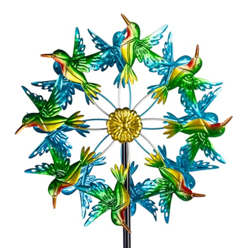 Viveta Wind Spinners for Yard and Garden, Hummingbird Wind Spinners with Metal Stake, 57.5' Double Wind Spinner Yard Art Decor for Patio Lawn Garden