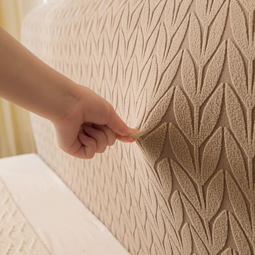 Image of HOMETHREADS Stretchable Lycra /Velvet Headboard Cover | Soft, Dust-Proof & Wrinkle-Resistant Bed Back Protector | Fits Leather, Wooden & Fabric Bedsides | for 3ft to 3.5ft Beds (Beige,90x65cm)