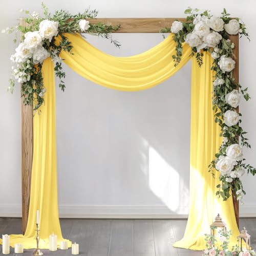 Image of Socomi Wedding Arch Draping Fabric 2 Panels 29 inch x 19Ft Sheer Chiffon Curtain Drapes 6 Yards for Wedding Ceremony Birthday Party Decoration Yellow Gold