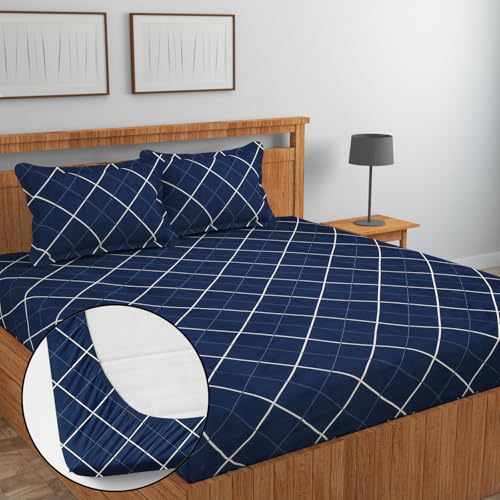 Image of Jashan Fitted bedsheet King Size, Elastic bedsheets, 72x78 inches + 10 inches Drop, with 2 Pillow Covers