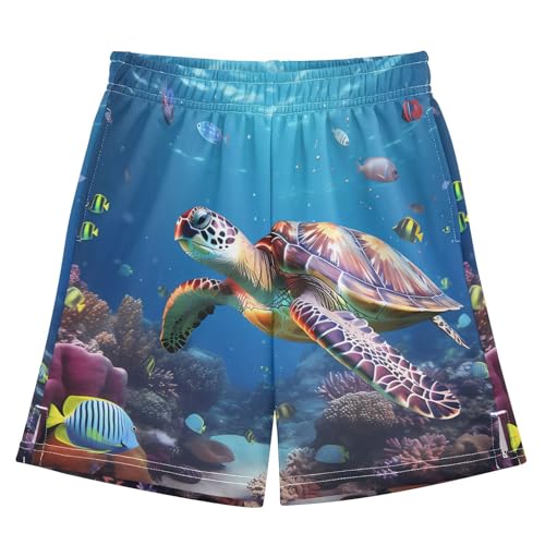 boy Shorts Ocean Animal Sea Turtle Youth Athletic Shorts for Boys and Girls 10-11 Y Multicolor