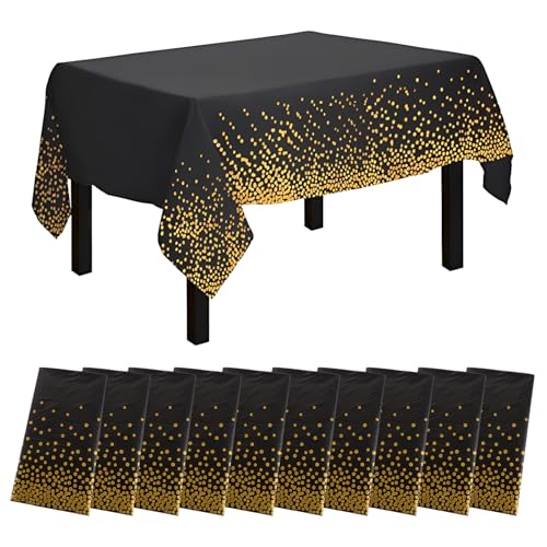 LDHHYH 10 PCS Nappe Noir et Or, Nappe Anniversaire Noir et Or Élégante à Pois Dorés, Nappe Jetable Imperméable et Résistante, Grande Taille pour Table...