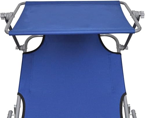 Miniatura 5 de vidaXL Sillón de patio, tumbona plegable con respaldo ajustable, tumbona con toldo, silla de piscina para porche al aire libre, aluminio azul