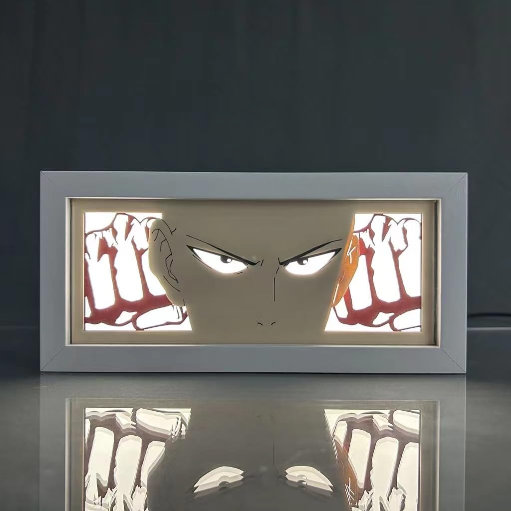 Zhongkaihua One Punch Man Anime Papercut Light Box Saitama Anime Character Shadow 3D Paper Sculptures Frame Table Lamp for Room Decoration LED Night Light