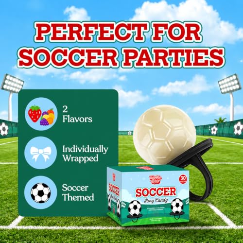 30 Pack Soccer Ring Candy – Individually Wrapped Soccer Party Favors – Strawberry, Tutti Frutti Flavors – Bulk Lollipops Great Use For Fifa World Cup, Party Decorations, Sports Snacks Goodie Bags , Soccer Team Treats, Birthdays - image 5