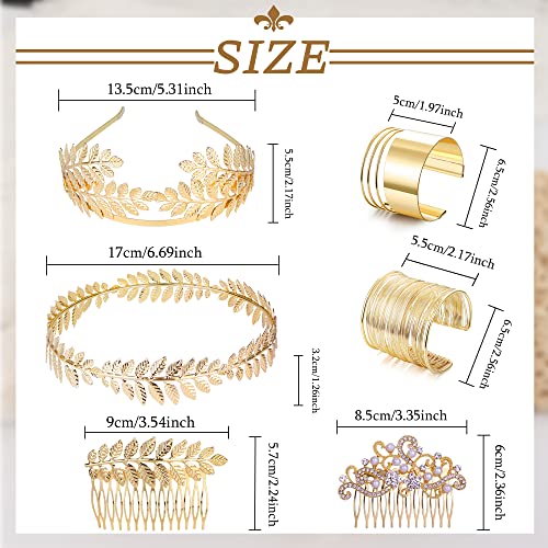 JeweBella 6-delige set Griekse godin kostuum accessoires voor vrouwen gouden blad laurierboom kroon hoofdbanden diadeem… - Image 3