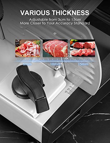 AICOK Meat Slicer Electric Deli & Food Slicer with 7.5\" Removable Stainless Steel Blade, Adjustable Thickness Dial(0-15mm) Cuts Meat, Cheese, Bread, Include Food Pusher and Non-Slip Feet For Home Use