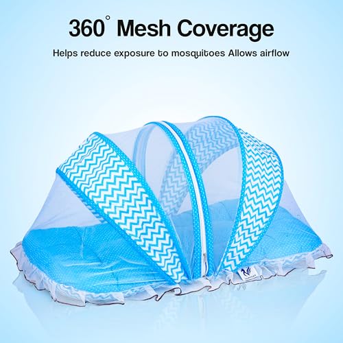 Image of Mosquito Net for Baby 0-6 Months, Foldable Baby Bed with Net, Portable Baby Bed Set with Breathable Mesh (Blue)