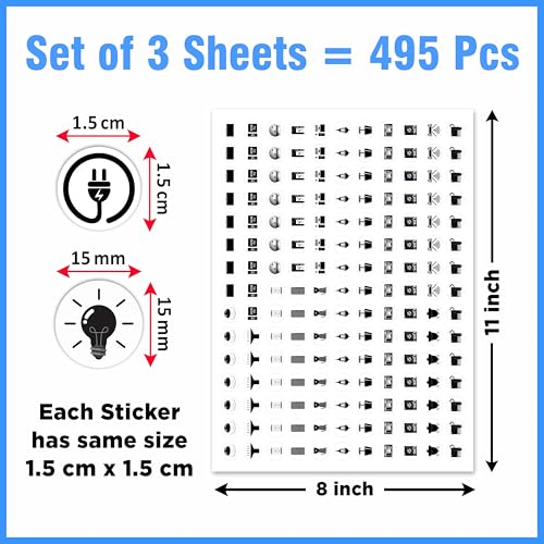 Image of Trueflair Stickers for Switch Board for Home Wall Switches, Contain All Common Switch Stickers (Black and White)