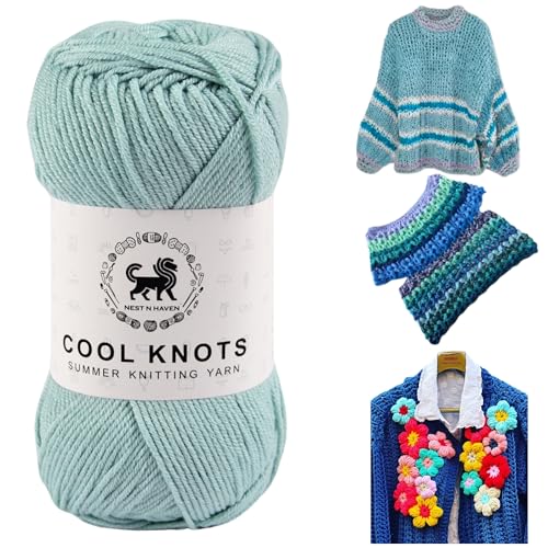 Image of NESTNHAVEN Cool Knots, Hand Knitting Yarn (1 Yarn Ball 100g) - Luxury for Crochet, Amigurumi, Embroidery, Toys, Garments, Flowers and Hobby Projects (Ice Blue)