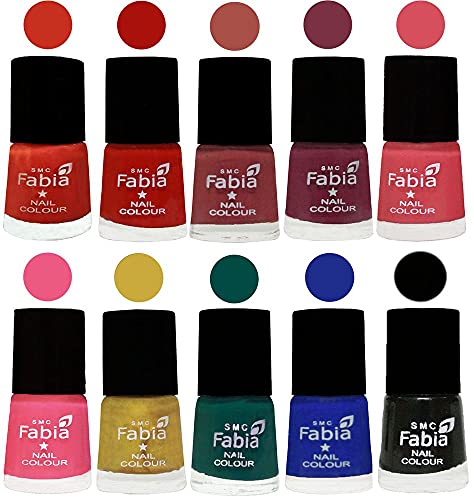 Image of SMC Fabia ALL IN ONE (PACK OF 10), Long Lasting Glossy Nail Polish, 6 ml Each, All Vibrant Colours,02466