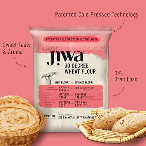 Image of Jiwa 30 Degree Wheat Flour /Atta | 5 Kg | Patented Cold Pressed Flour | Slow Ground | Puffed Soft Rotis | Natural Chakki Atta | 0% Maida | 0% Bran Loss