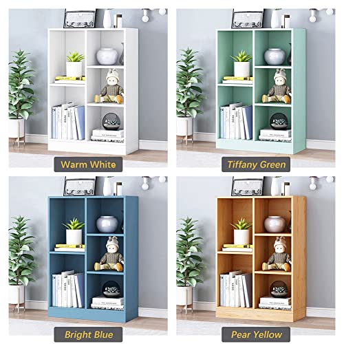 Image of IOTXY Open Shelf Low Bookcase - Wooden 3-Tier Cube Bookshelf, Tiffany-Green