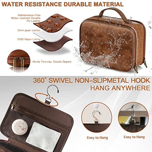 Elviros Travel Toiletry Bag For Men And Women, Large Hanging Leather Makeup Bags Organizer, 2 In 1 Water-Resistant Cosmetic Case For Bathroom Toiletries Accessories (Dark Brown) #TOP2
