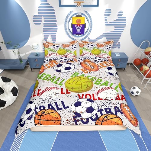 Loussiesd Football Duvet Cover Set Single Size For Kids Boys Teens Men Rugby Sports Bedding Set Soccer Ball Game Comforter Cover with 1 Pillowcase Gift for Football Lover Beds Set