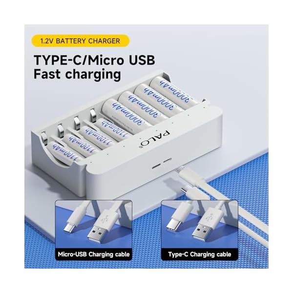 Rechargeable AA Batteries with Charger 8 Pack, 1.2V 3000mAh NiMH AA Rechargeable and 8 Bay Household Battery Charger - Image 7