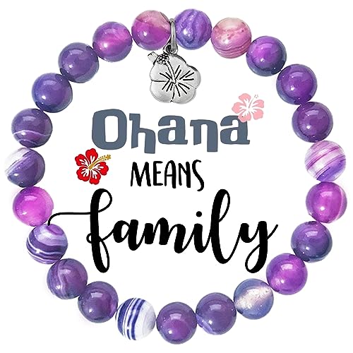 Image of MollyQueen Ohana Means Family Ohana Bracelet Ohana Gifts Ohana Jewelry Hibiscus Flower Charm Bracelet Hawaiian Bracelet for Family Jewelry Family Reunion Gift (Ohana Bracelet lazurite)