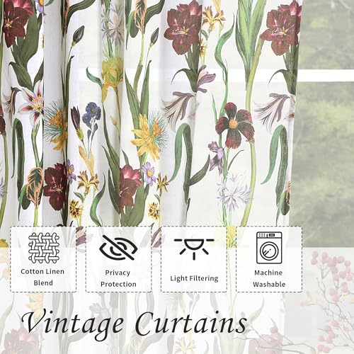 Image of Schweek Boho Floral Curtains 96 Inches Long 2 Panels for Living Room White