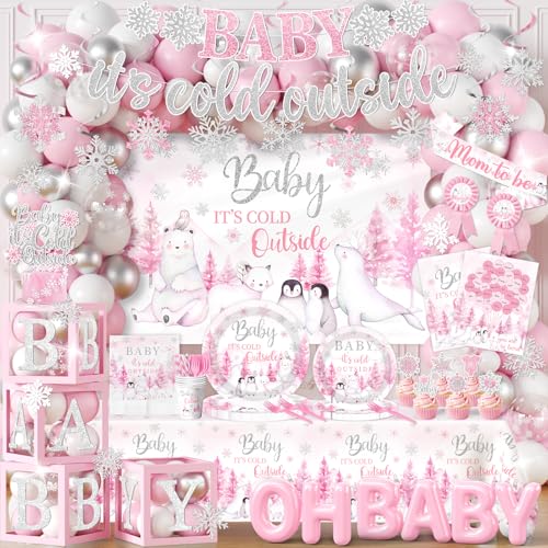 Baby Its Cold Outside Baby Shower Decorations,Pink Winter Wonderl...