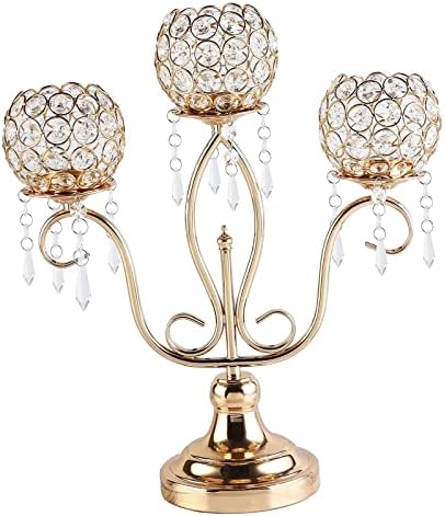 kowaku Crystal Candle Holder 3 Arms Tea Light Holders Candlestick Candelabra Candelabrum for Christmas Anniversary Party Wedding Banquet Decoration