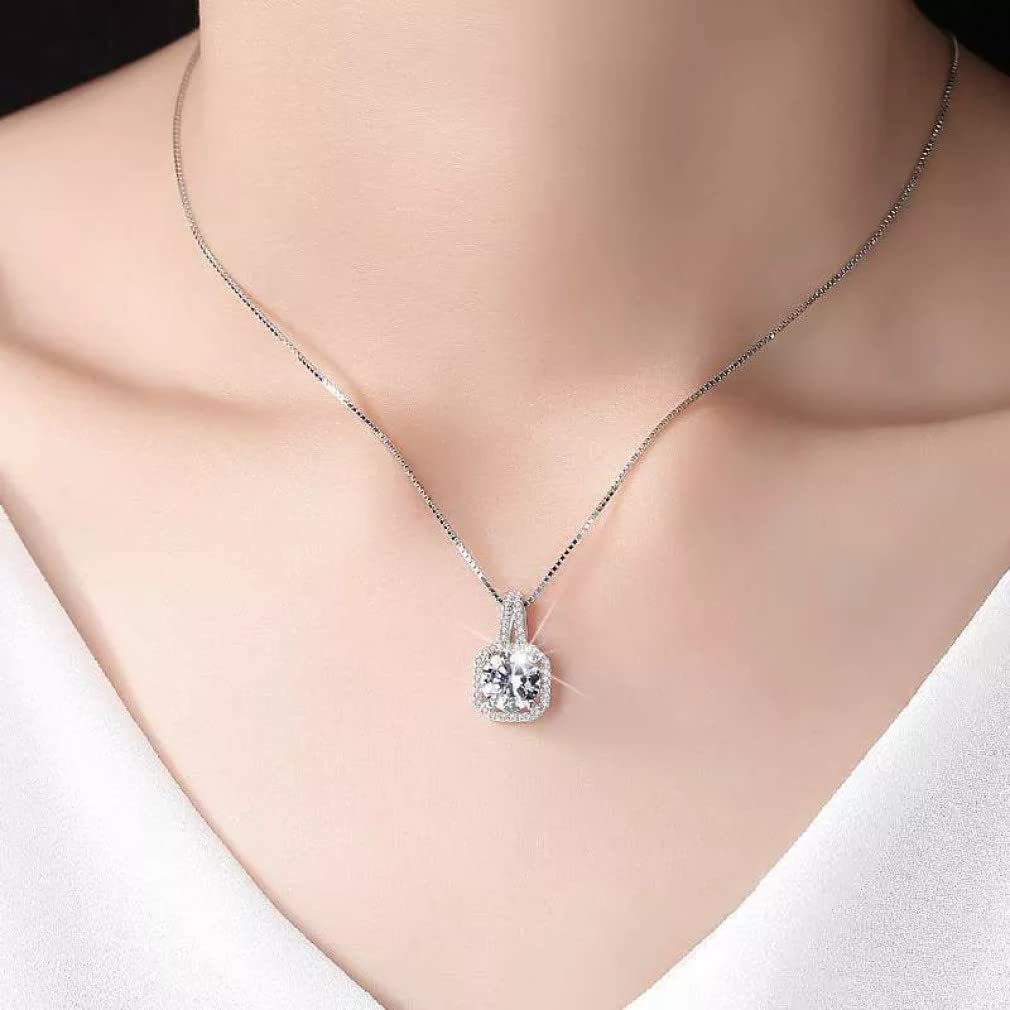 Collane con Ciondolo Quadrato in Argento Sterling 925 con Catena a Collo di Cristallo per Regalo di Gioielli da Donna