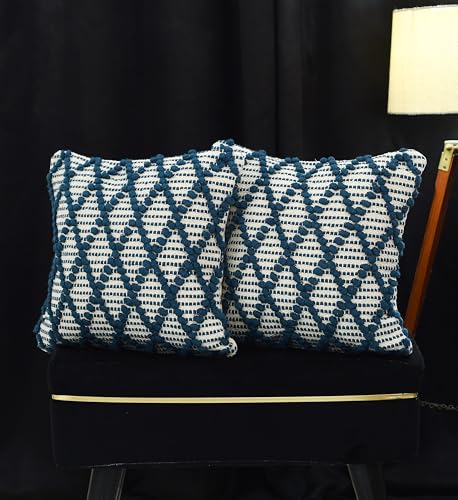 Image of TIB Premium Boho Decorative Throw Cushion Covers, 16 x 16 cm, Set of 2, Cotton. (Blue Cross)-230 TC