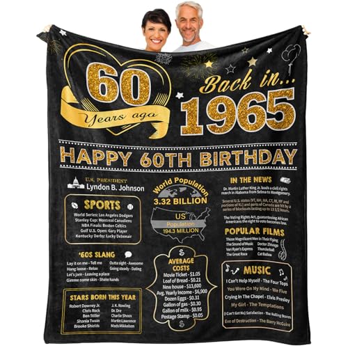Regalo per 60° compleanno da donna, regalo per 60° compleanno da uomo, idea regalo per 60° compleanno, regalo per 60 anni per donne, regalo di compleanno 1962, coperta da donna 150 x 150 cm