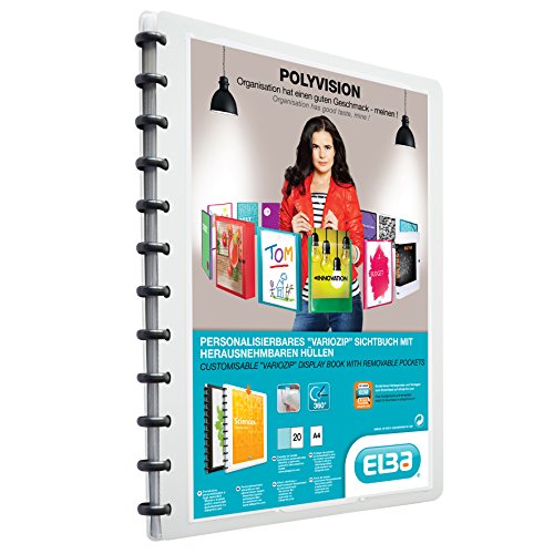 ELBA 61430 vario-zipp - Carpeta para encuadernación (A4, con 25 fundas transparentes), color blanco
