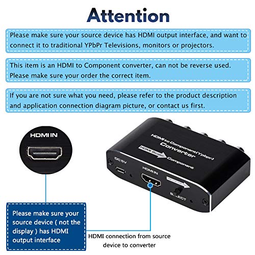 HDMI to Component Converter, HDMI to YPbPr 5RCA RGB Scaler Adapter V1.4 with R/L Audio Output Support for MacBook TV Blu-Ray DVD PS4 DVD, PSP, Xbox 360,Amazon Fire TV