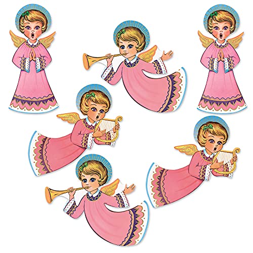 Beistle Vintage Christmas Glittered Angel Cutouts, 6 Piece, 14.5" - 16.25", Multicolor