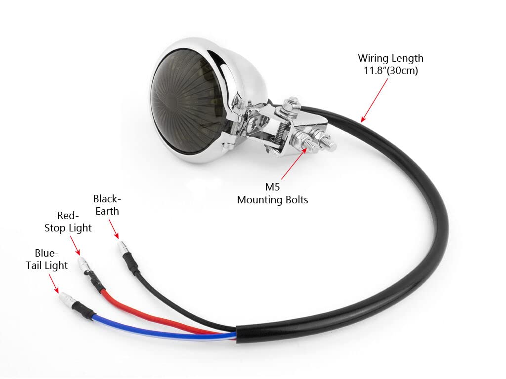 Alchemy Parts Chrome LED Moto Feu de Stop Arrière/Frein/Feu Arrière pour Rétro Vintage Personnalisé Projet