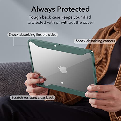 Image of ESR for iPad Pro 11 inch Case (2022 /2021 /2020 /2018, 4th /3rd /2nd /1st Generation), iPad Pro Cover with Pencil Holder, Detachable Magnetic Cover, Vertical Stand, Rebound 360 Series, Hybrid Case, Green