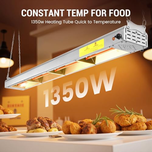 48-Inch Food Heat Lamp, 1350W Commercial Food Warmer Lamp Electric Strip Heater Overhead Stainless Steel Heat Lamps for Buffet Restaurant Parties Catering, Sliver 115V