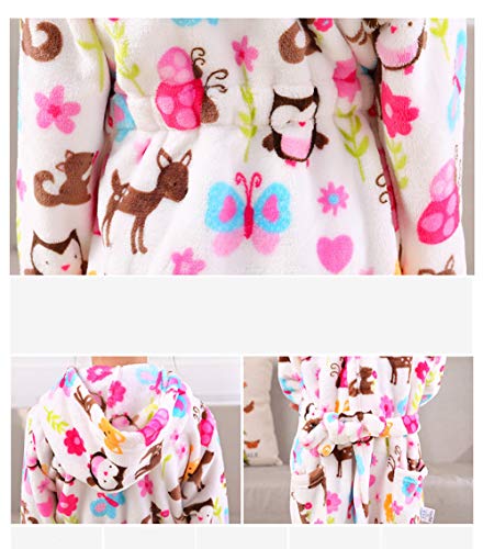 Girls Robes, Plush Soft Coral Fleece Animal Print Hooded Bathrobe for Kids Boys4