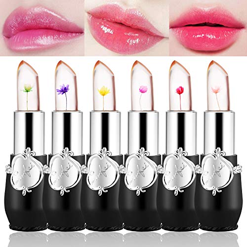 SuperThinker Crystal Jelly Flower Lipstick - Moisturizer Lip Gloss Balm Color Changing