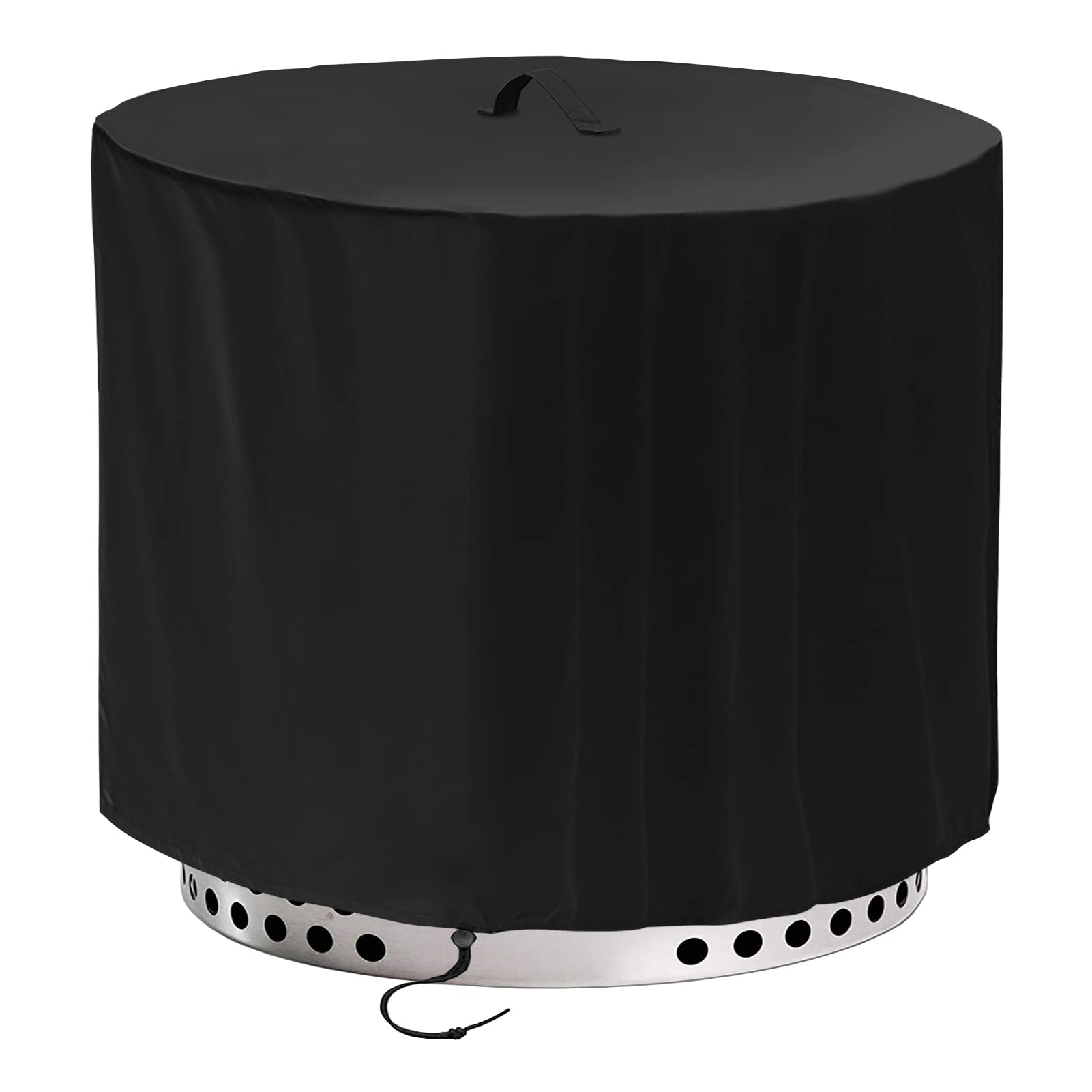 Fire Pit Cover for SoIo Stove Yukon Round - 29 inch Heavy Duty 420D Strong Water-Proof, dust-Proof, Sun Protection, Suitable for Camping fire Pit Accessories, Draw Rope Windproof Design - Black