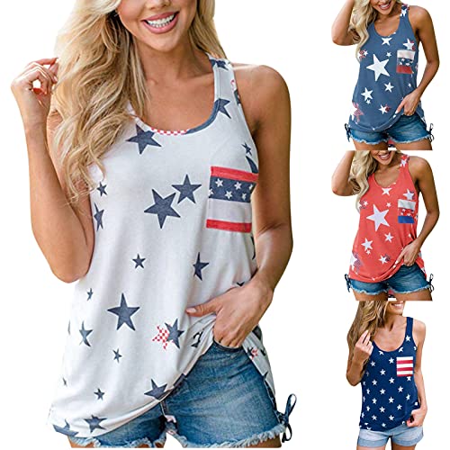 4Th Of July Tops For Women Womens American Flag Tank Tops 4Th Of July Loose Sleeveless Stars Stripes Patriotic T Shirt American Flag Tank Blue #TOP3