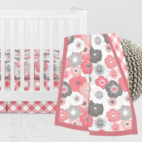 Bacati - Watercolor Floral Coral Gray Chocolate Girls 3 pc Baby Crib Bedding Set